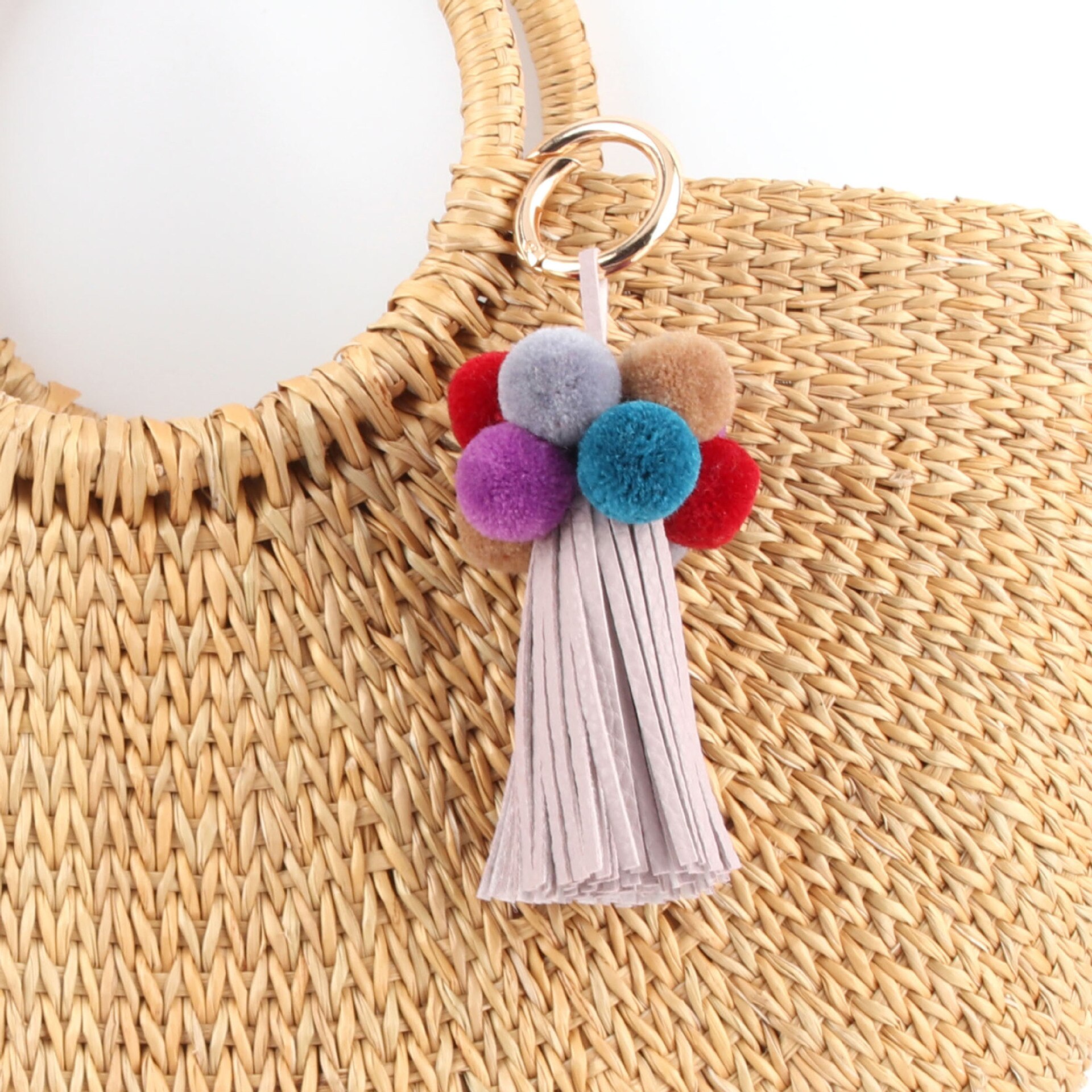 neue Stil PU Leder Farbe Kleine Pelzigen Ball Quaste Schlüssel Kette Kreative Schlüssel Kette Tasche Ornament Anhänger