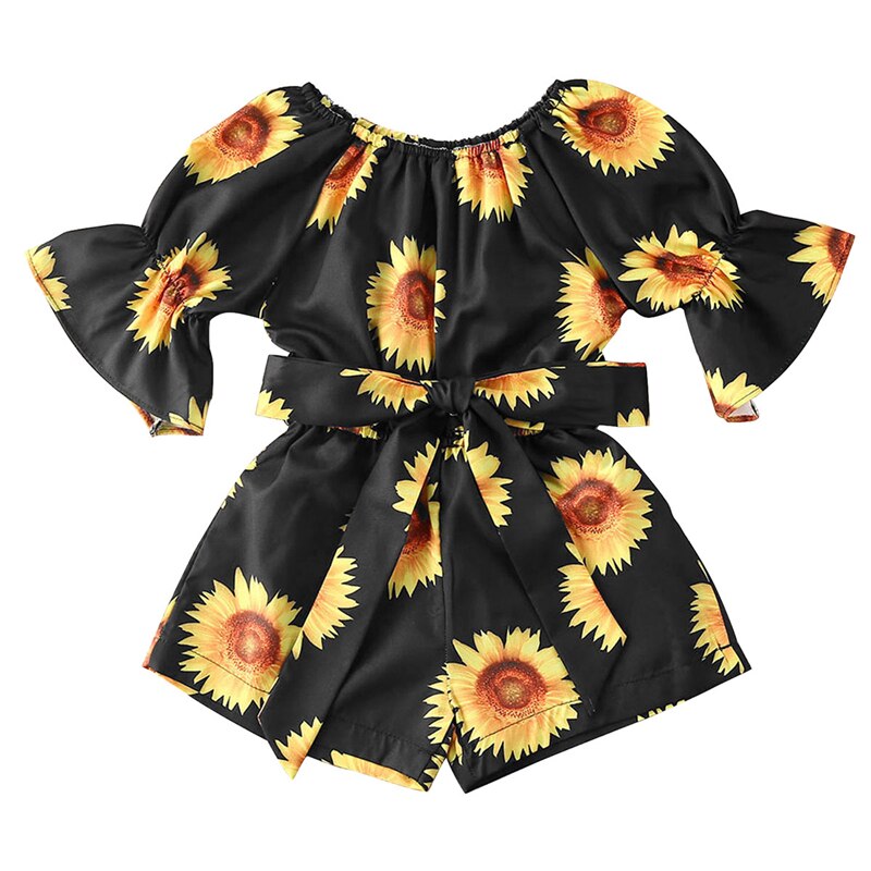 1-6Y Sommer Nette Baby Mädchen kurze Hose Sonnenblumen Druck Rüschen Kurzarm Elastische Overall Gesamt lässig Overall