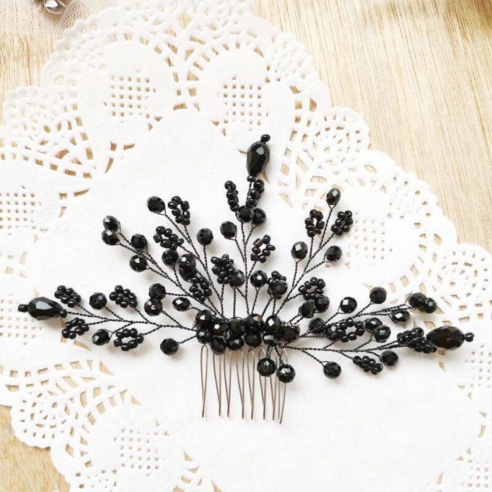 Schwarz Kristall Haar Kämme Hochzeit Haar Zubehör Braut Hochzeit Haar Kamm Schwarze Braut Haar Zubehör Haar Stück für Frauen