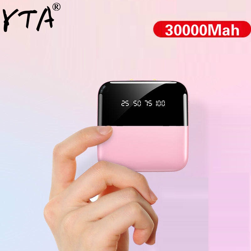 30000mAh Mini Energie Bank Schnelle Ladegerät für Iphone Xiaomi Huawei 2 USB LCD Typ C Energie Tragbare Externe Batterie Pack