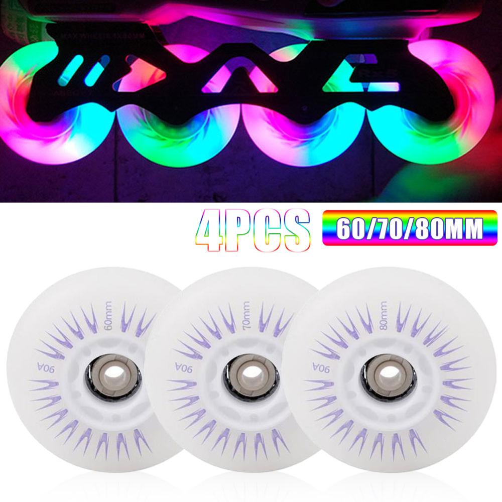 4 stücke Rollschuh Räder FÜHRTE Blinkende Räder Flache Blume Leucht Räder Bremse Räder Rollschuhe Bunte Räder 60/70/80mm