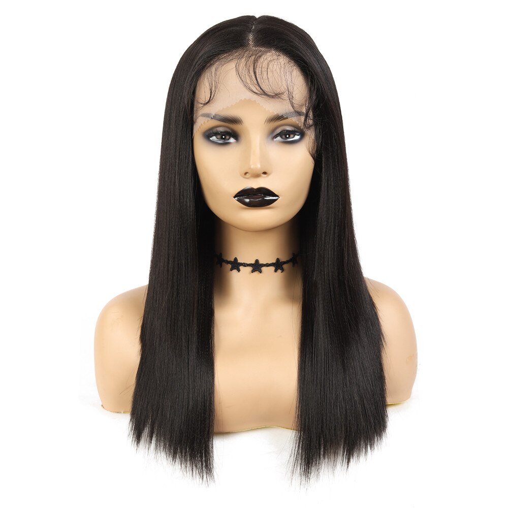 Schwarz Farbe Mitte Teil Synthetik Spitze Vorderseite Perücken Pro Frauen SOKU lang gerade Spitze Perücke Glueless Wärme beständig Fiber Haar Perücke