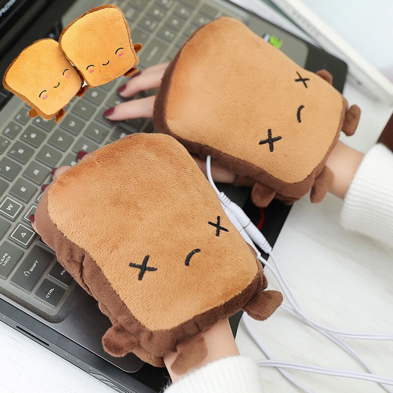 USB Wärmer Beheizte Handschuhe Hand Wärmer Handschuhe Finger Nette Toast bilden Neue Jahr Weihnachten Winter Handschuhe