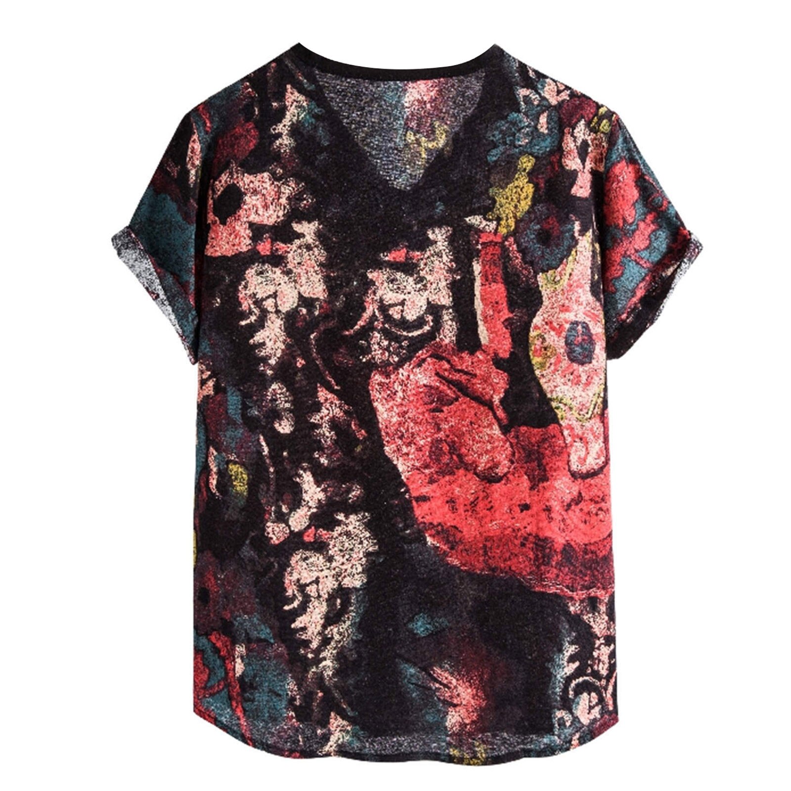 männer T-Shirt Sommer Ethnische Leinen Gedruckt V-ausschnitt Kurzarm Männlichen lässig Bluse Ernte Spitzen Streetwear oben T Plus Größe