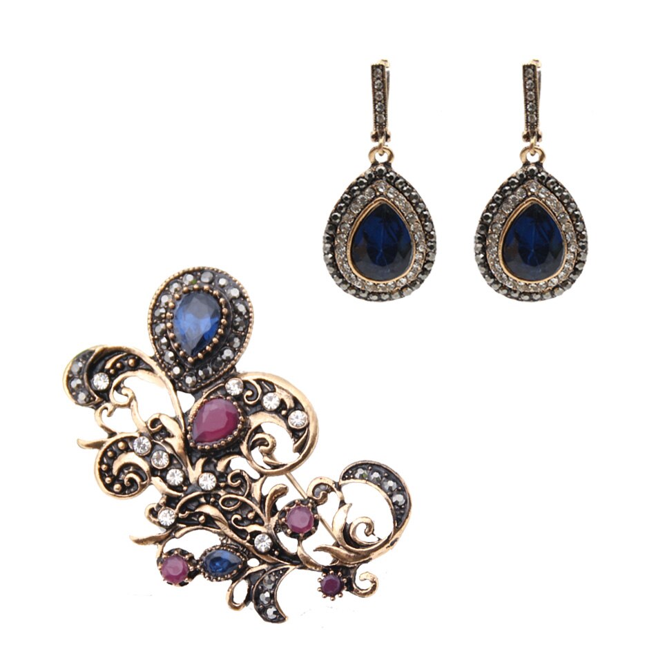 Elegante Frauen Antike Schmuck setzt retro Gold Farbe Harz Tulpen Blume Ohrringe Brosche einstellen Indien Braut Schmuck Festival