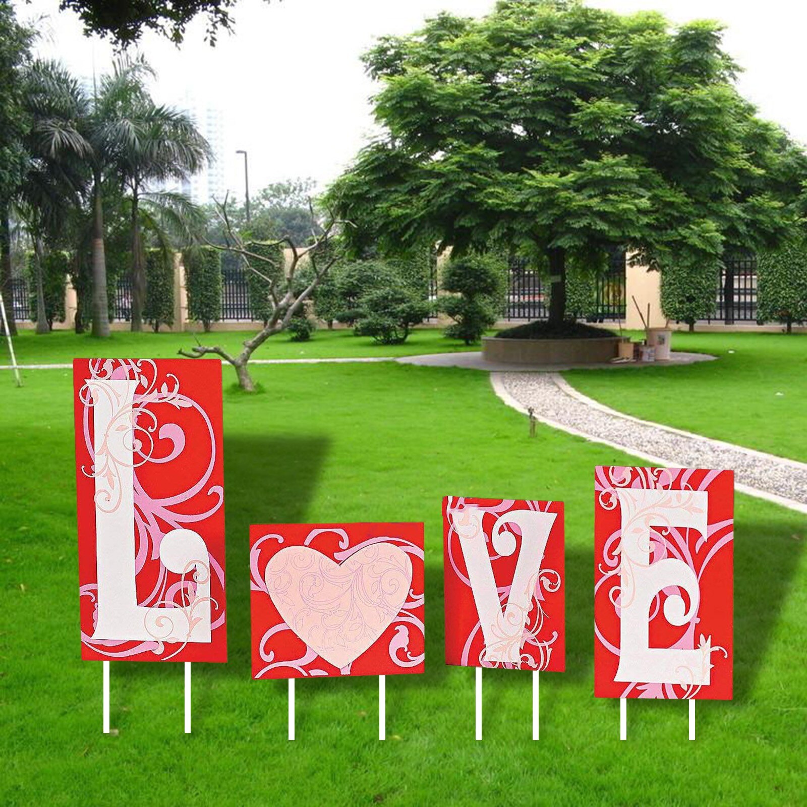 4 stücke Valentinstag Liebe Garten Dekorationen Ich bin Freien Garten Rasen Hof Zeichen Mit Einsätze Rasen Dekorative Einsätze Garten Ornament