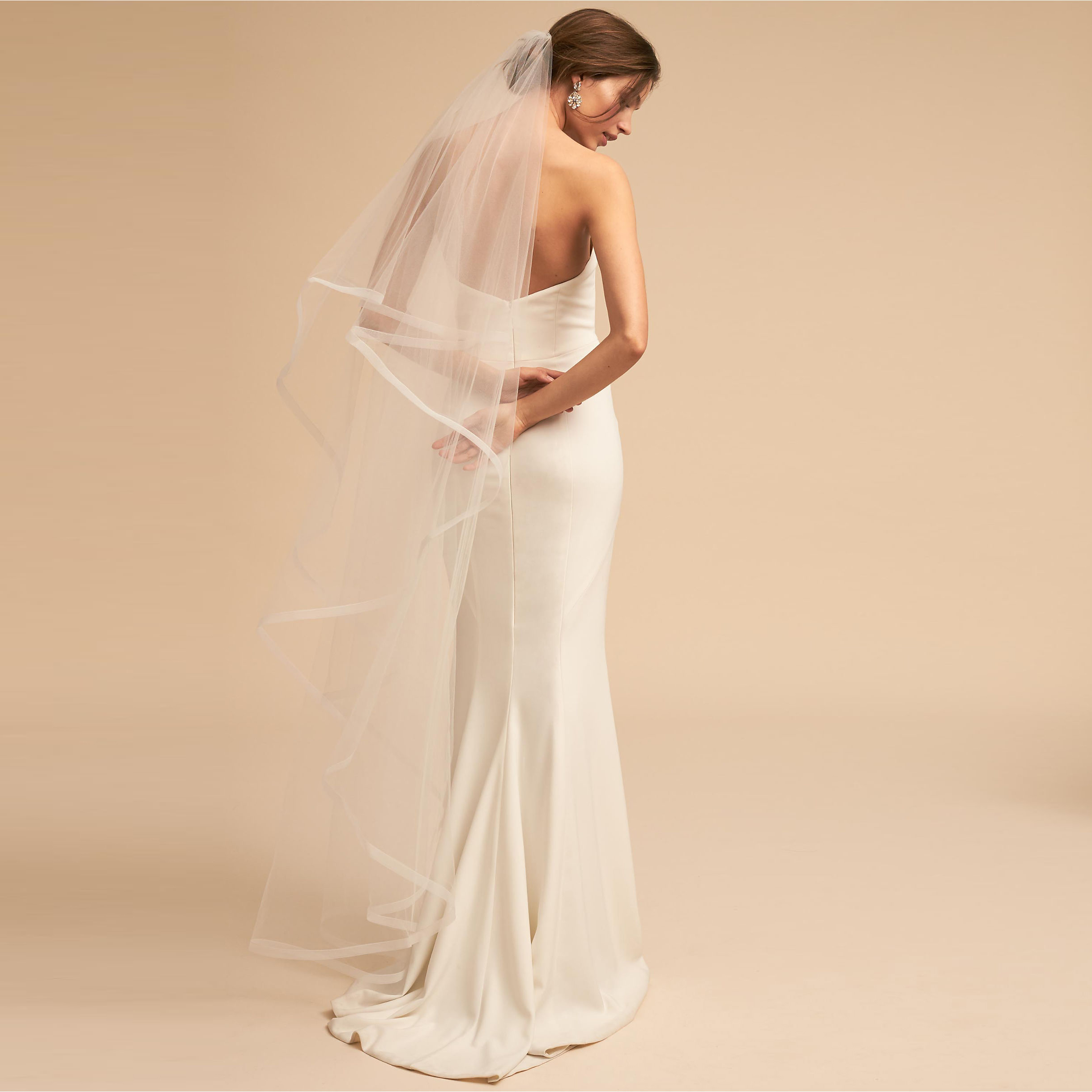 Einfache Lange Hochzeit Schleier Zwei Schicht Tüll Braut Schleier mit Kamm Hochzeit Zubehör velo de novia Largo