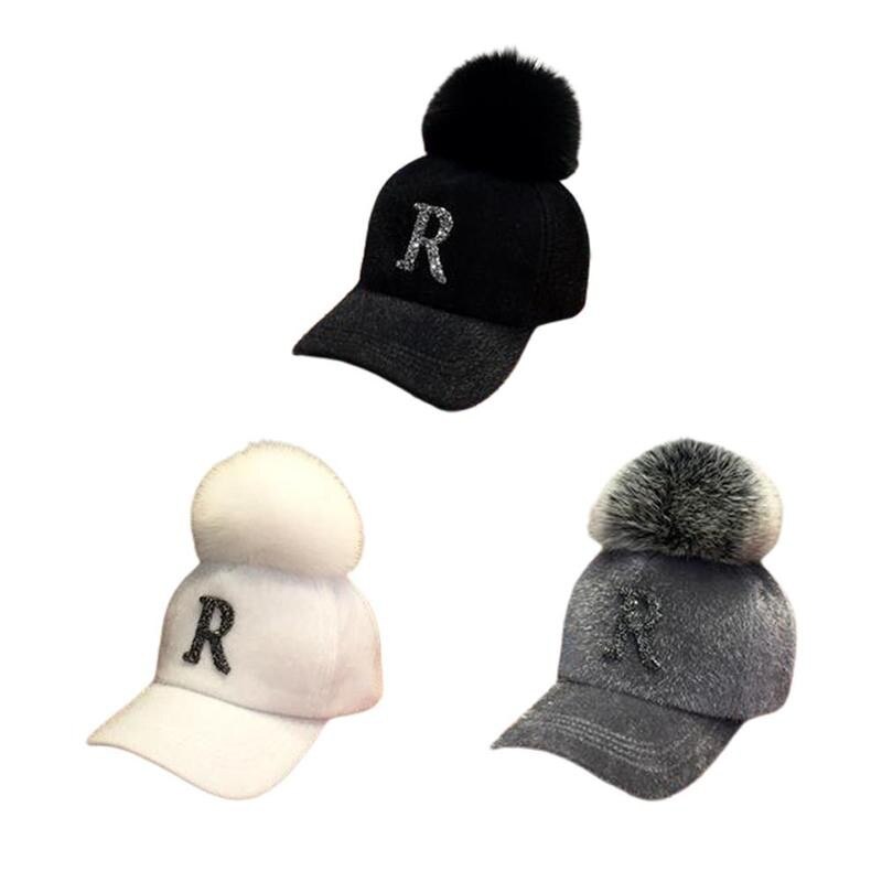 Faux Pelz Ball Baseball Kappe Winter Faux Seepferdchen Haar Warme Kappe Für Frauen Strass Diamant knapp Visier Hüte