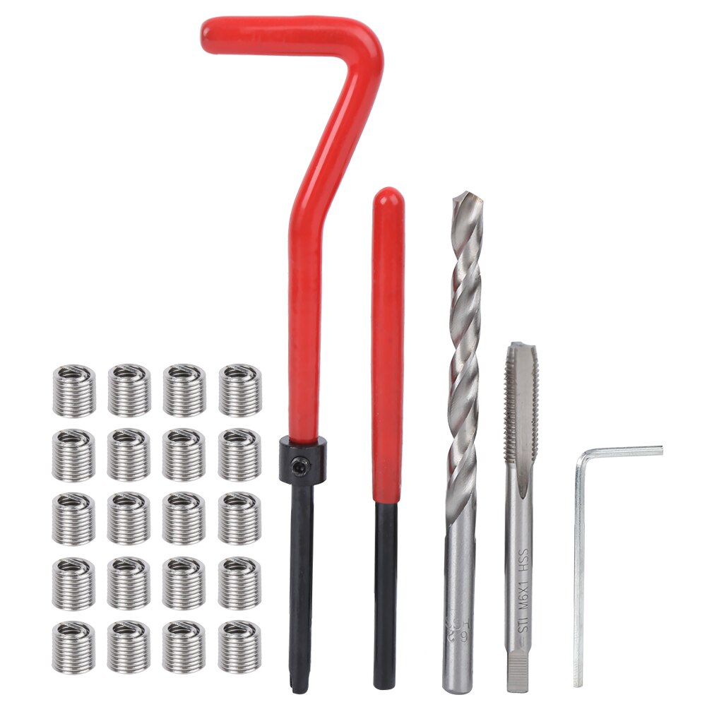 25 stücke M6 Gewinde Reparatur Bausatz Gewinde Tippen Bohrer Beschädigte Gewinde Reparatur Werkzeuge M6 Gewinde Reparatur Werkzeuge