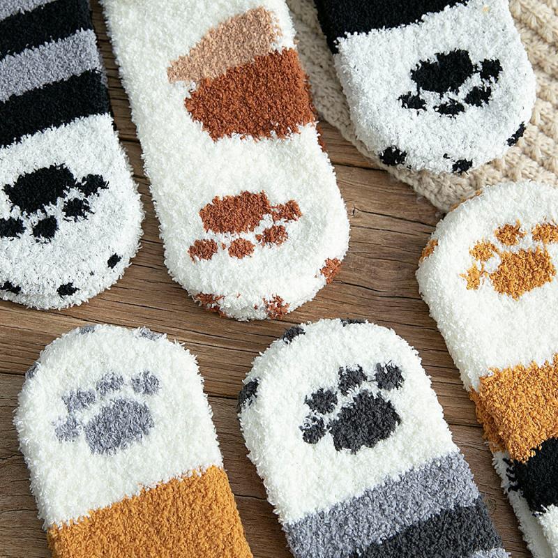 1 paar plüsch korallen Vlies socken weibliche rohr socken herbst und Winter katze krallen nette starke warmen schlaf boden schlaf socken