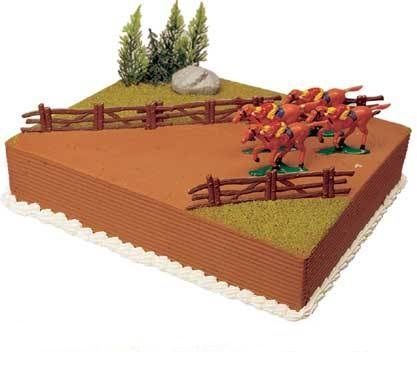 Pferd Rennen Thema Kunststoff Mini Kuchen-Terrarium Objekt