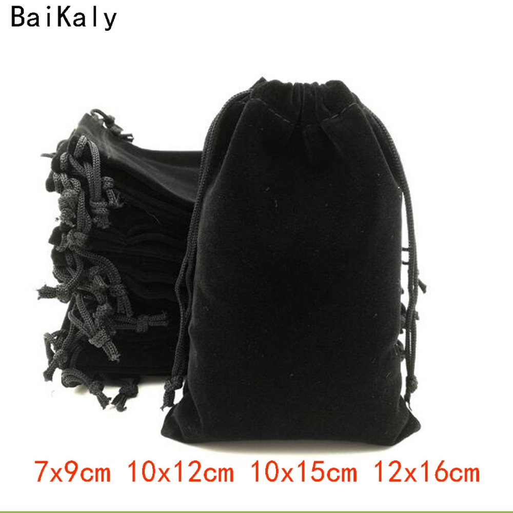 5 teile/los 7x9 cm 10x12 cm 10x15 cm 12x16 cm schwarz Samt Tasche Samt Kordel tasche Tasche Schmuck tasche/Schmuck Kasten
