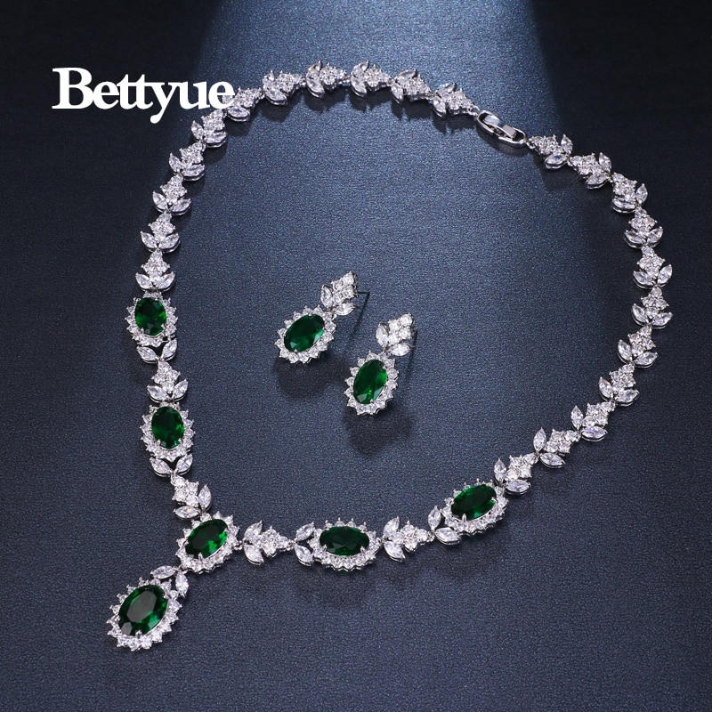 Bettyue Charme Luxus Schmuck setzt AAA Zirkon Grün Geometrische blühend Braut Schmuck einstellen Für Frau Hochzeit
