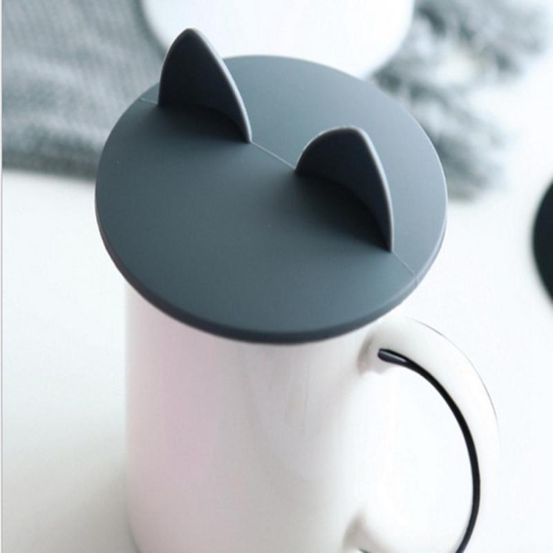 1Stck Karikatur Katze Ohren Silikon Tasse Abdeckung Nette Katze Ohren bilden Anti-staub Silikon Tasse Abdeckung Wiederverwendbare Tasse deckel Duarable Küche Lippe