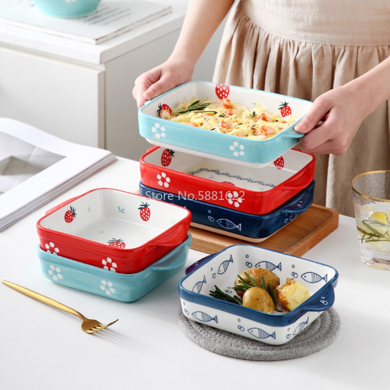 Kreative Erdbeere Binaurale Keramik Hause Nette Backen Pfanne Rechteckigen Backen Platte