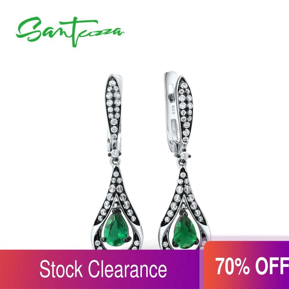 SANTUZZA Silber Tropfen Ohrringe Für Frauen 925 Sterling Silber Baumeln Ohrringe Lange Silber 925 mit Grün Kristall Modeschmuck