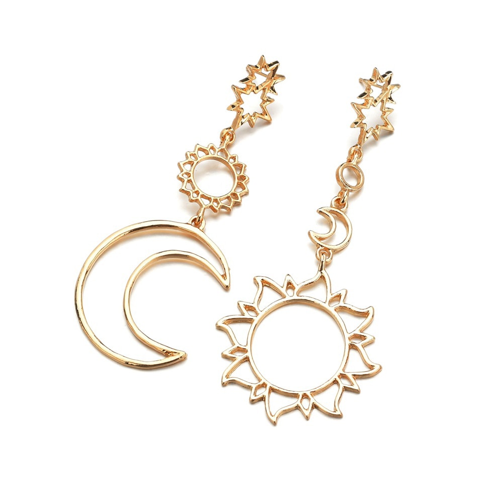 Frauen Baumeln Lange Ohrringe Aushöhlen Stern Mond Sonne Asymmetrie Geometrische Ohrringe Charme Schmuck