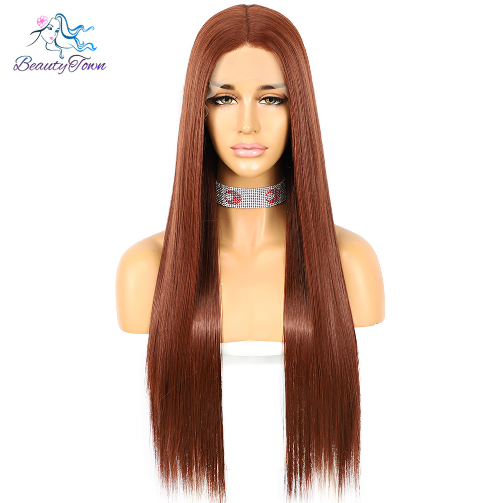 Lange Gerade Ingwer verrotten Spitze Perücke für Frauen Mittleren Teil Spitze Perücken Prämie Futura Tägliche Hochzeit machen-hoch Schicht Synthetische Spitze perücke