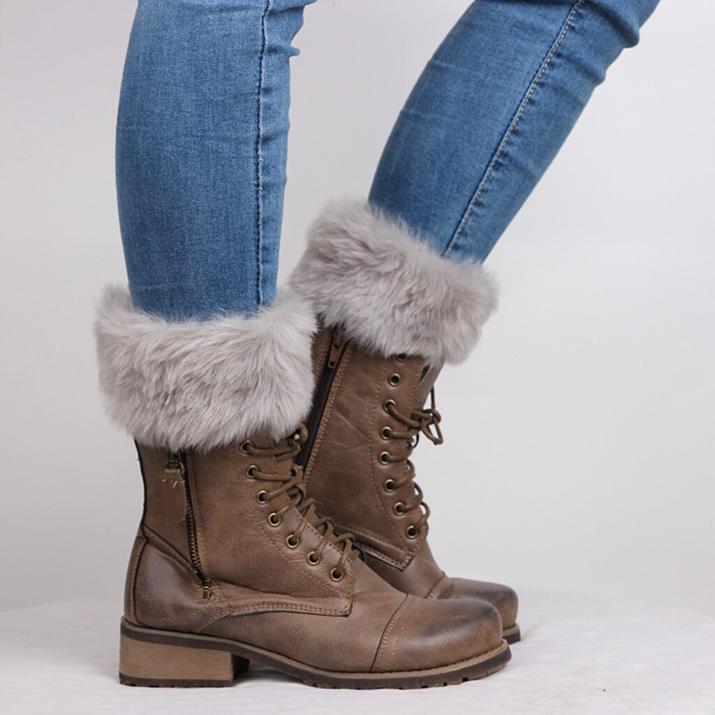 2 Paare verschwommen Faux Pelz betroffen Stiefel Schuhe Manschette Deckel Bein Wärmer Winter Zubehör