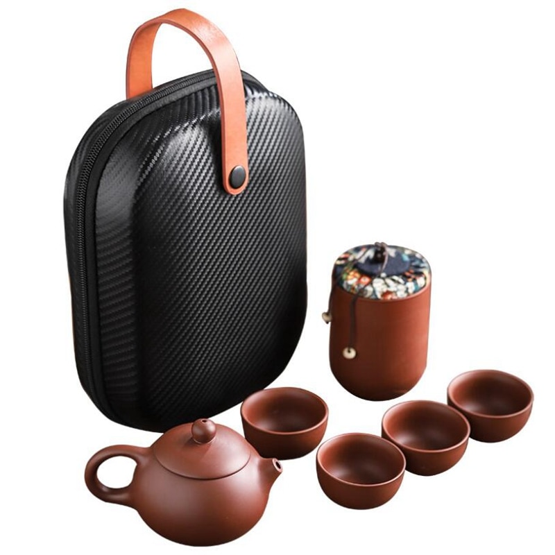 Lila Sand Tee Tassen Keramik Tragbare Teekanne einstellen Ich bin Freien Reise Gaiwan Tee Tassen Tee Teetasse Feine Kung Fu Tee-einstellen