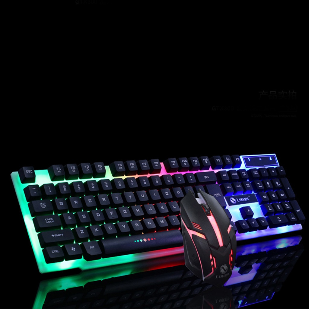 Bunte LED Leuchtet hinterleuchtet USB Verdrahtete PC Regenbogen Spielen Tastatur Maus einstellen Gamer Spielen Maus und Tastatur Bausatz Heimat Sekretariat