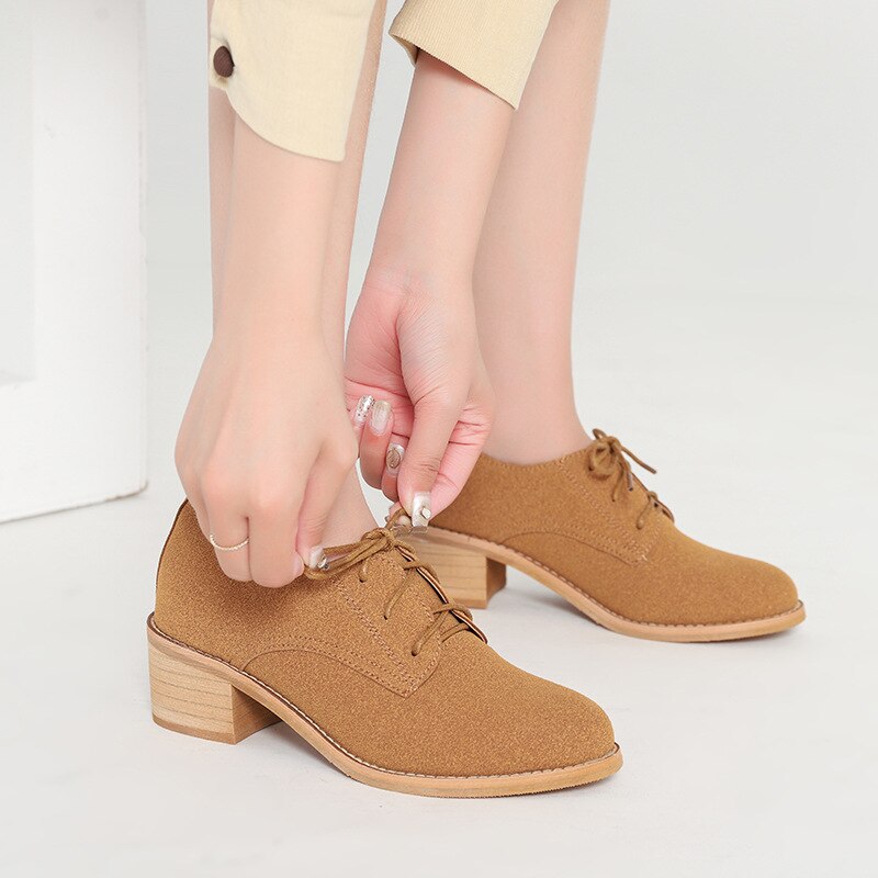 MONMOIRA Wildleder Spitze hoch überqueren-krawatte Oxford Schuhe für Frauen Runde Kappe Elegante Schuhe Solide Mittel Starke Ferse Schuhe frau FWA0004