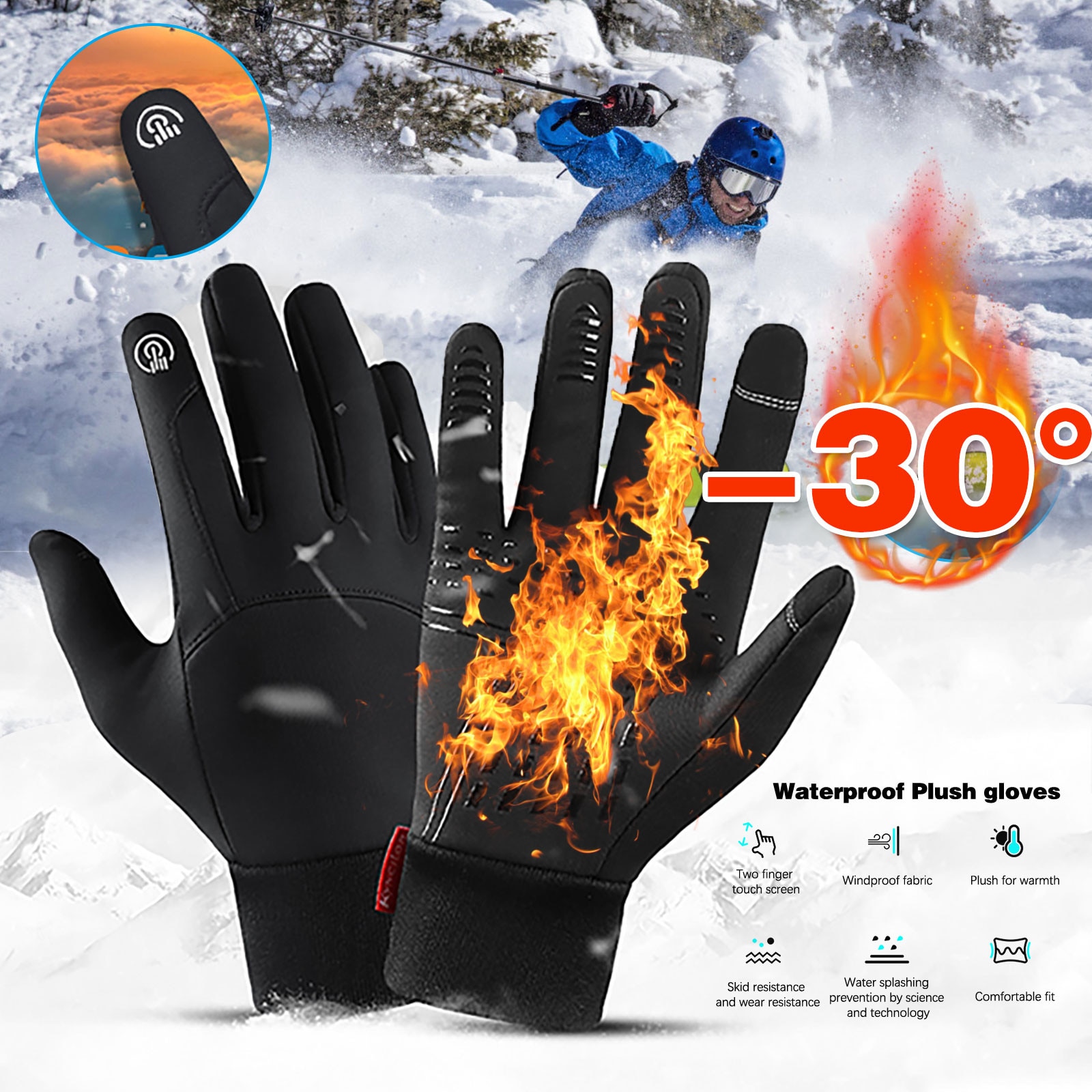 Winter Männer Handschuhe Anti Unterhose Winddicht Windstopers Snowboard Handschuhe berühren Bildschirm Warme Atmungsaktiv Motorrad Reiten Handschuhe # T2P