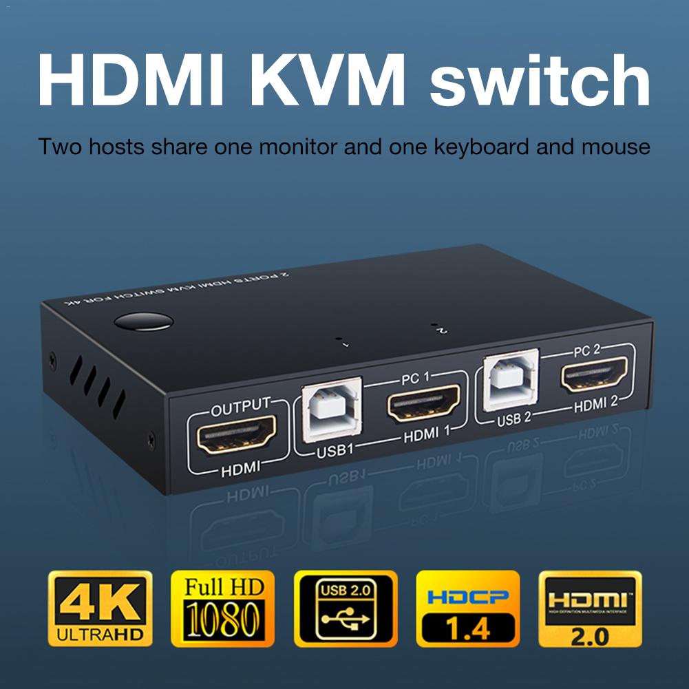 KVM HDMI Schalter USB Schalter Hub 4K HDMI Umschalter Kasten 2 in 1 Umschalter Für PC Laptop HDTV PS4 xbox Mit 2 USB Kabel, 1 HDMI Kabel
