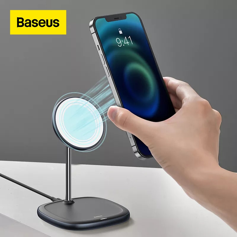 Baseus magnetisch Drahtlose Ladegerät Pad Schreibtisch Halterung Telefon Stand Schnell kabellos aufladen Für iPhone 12 Profi Max Telefon Halfter