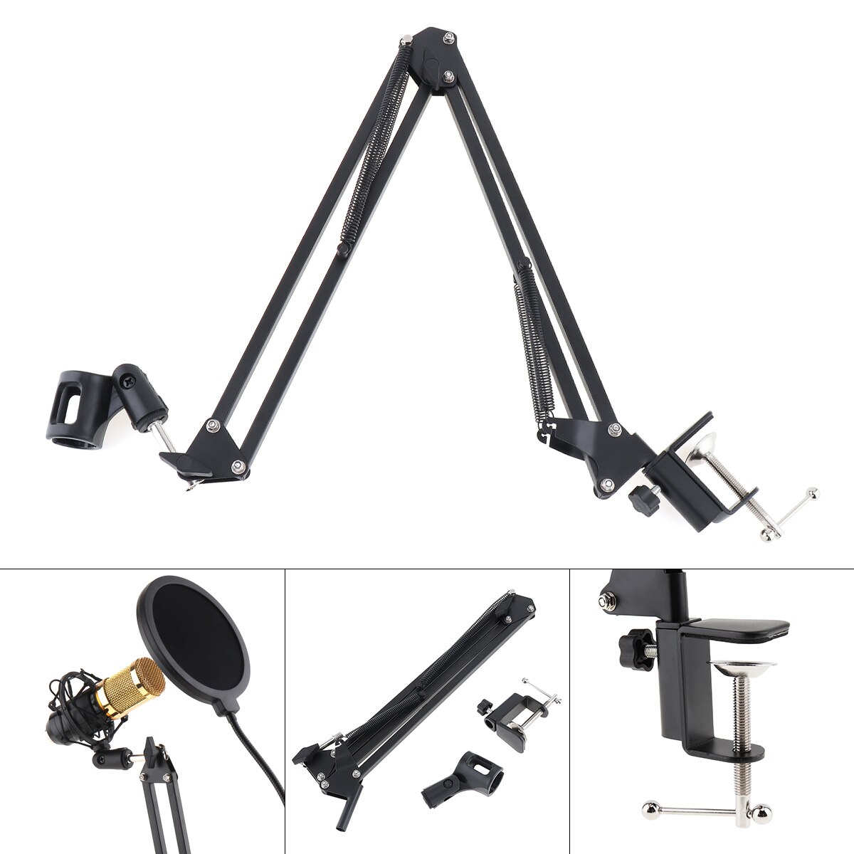 Schwarz NB-35 Mikrofon Schere Arm Stehen Mic Clip Halfter Schreibtisch Ausleger Halterung mit Legierung Basis Klemme passen für KTV/Studio