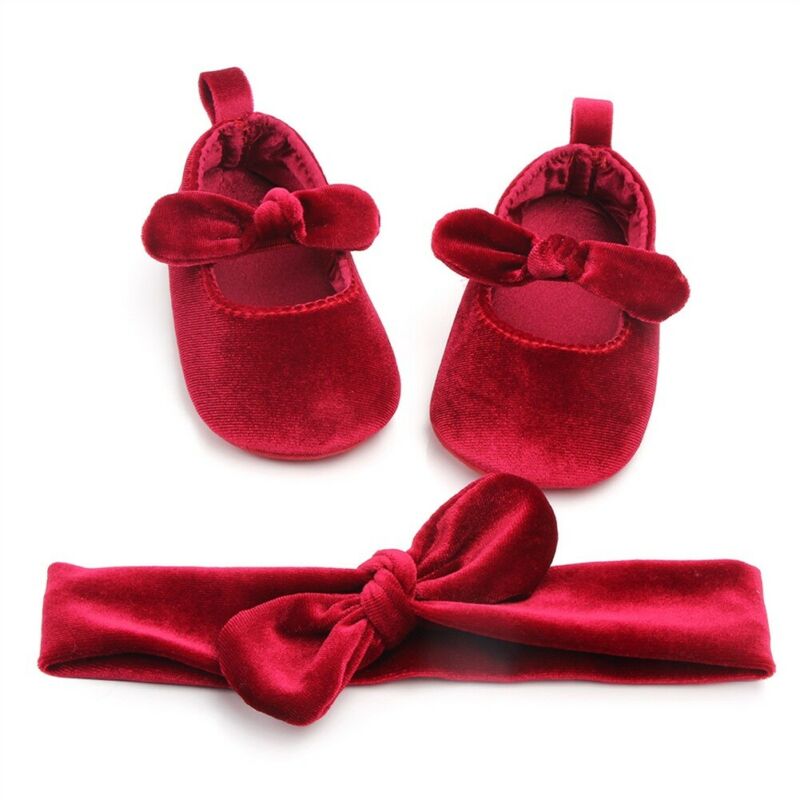 Nette Baby Mädchen Schuhe Bowknot Weiche Sohle Schuhe Prewalker Krippe Schuhe + Haarband Für Baby Mädchen 0-18Monate