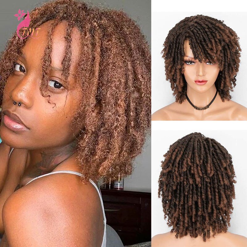 Geflochtene Perücken Synthetische Twist Dreadlock Perücke 6 Zoll Kurze Lockige Twist Geflochtene Perücke afro Schwarz Weiß Frauen Lockige Synthetische Haar perücke