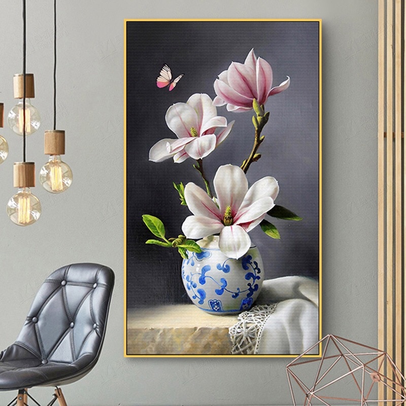 Kreuz stich Bausätze Stickerei Hand setzt DIY 11CT Magnolie Blüte drucken Leinwand aufbringen retro Blumen- Stil blühende Blumen