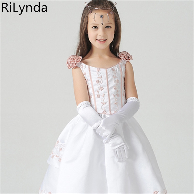 Mädchen prinzessin kleid hochzeit kleid handschuhe freundlicher weiß fünf-Finger lange handschuhe hochzeit blume mädchen handschuhe