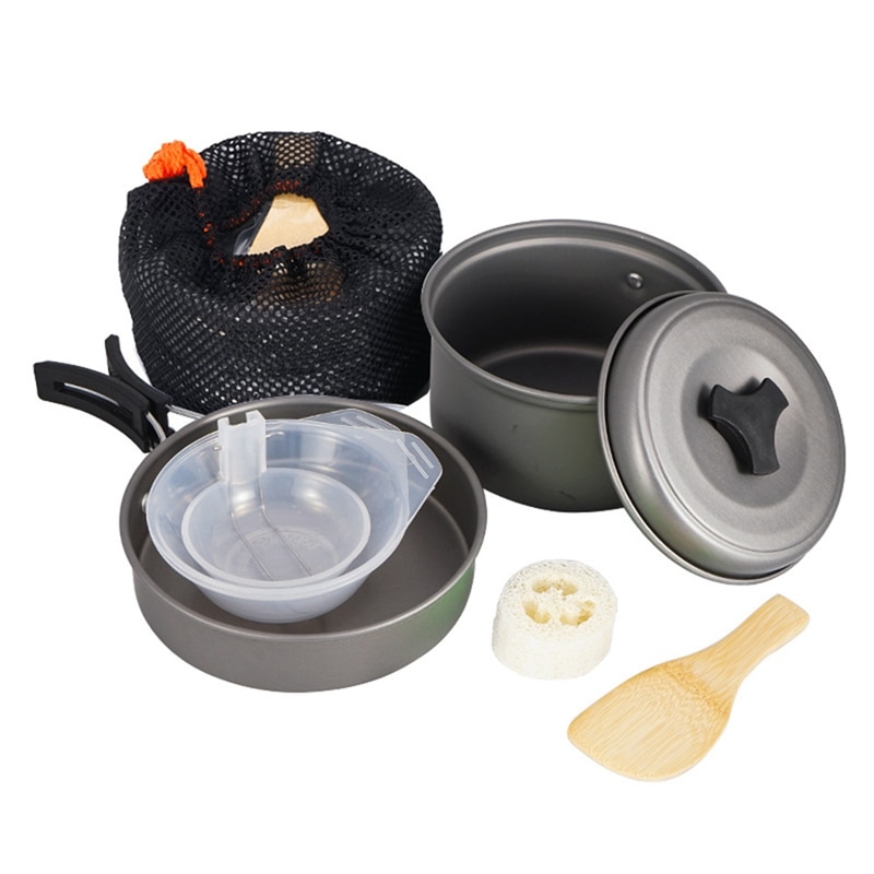 Tragbare draussen Camping Topf Bausatz Kombination Picknick Kochgeschirr Camping Picknick Kochen Schüssel Topf Pfanne Bausatz für 1-2 Rucksacktourist personen