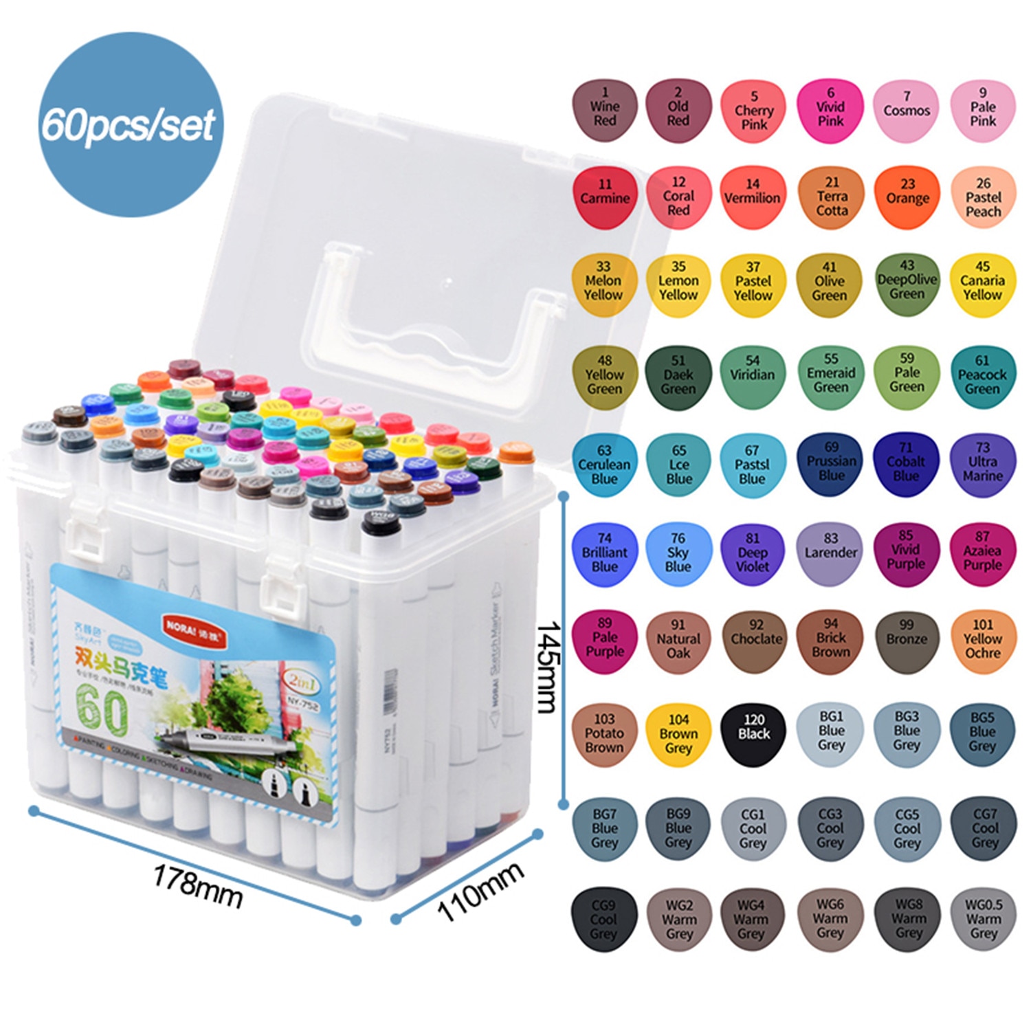 60 teile/satz Kunst Marker einstellen Dual geleitet Künstler Skizze Fettige Alkohol Manga Marker Stifte Professionelle Kunst Liefert Für Zeichnung