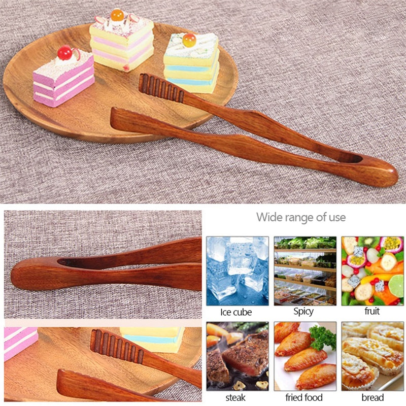 1 Pc Bambus Kochen Küche Zangen Lebensmittel BBQ Werkzeug Salat Fleck Steak Brot Kuchen Holz Clip Hause Küche Utensil