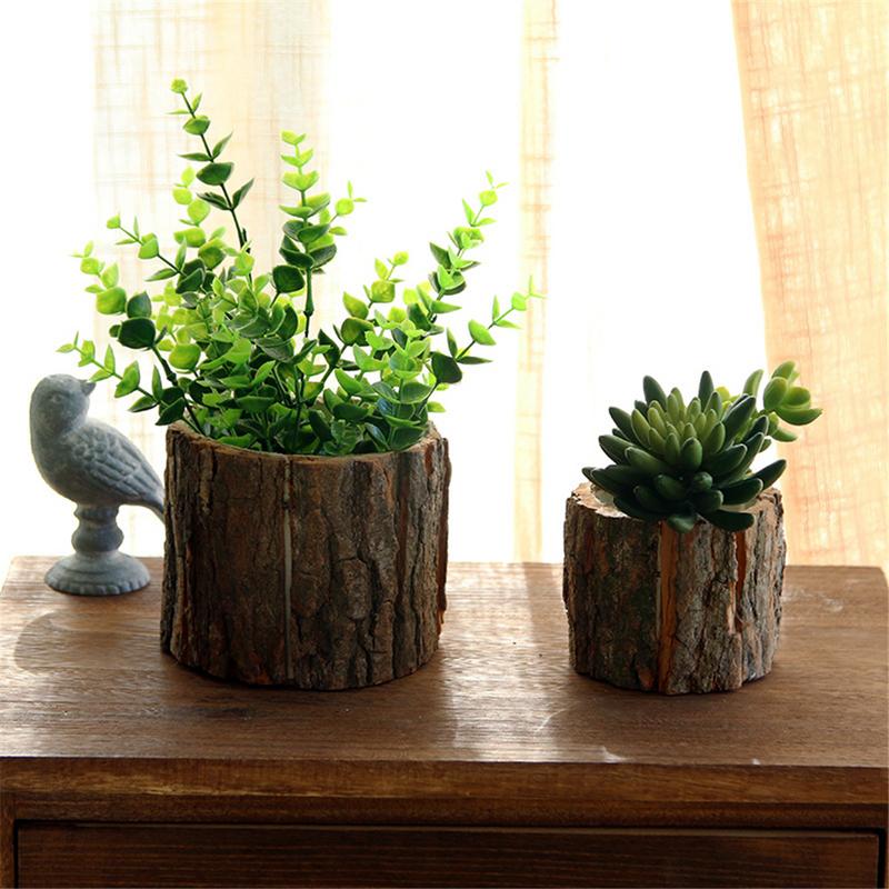 Schreibtisch Wald Stil Natürlichen Holz Kleine Blume Töpfe Mit Rinde Blumentopf Vase hause dekoration zubehör vasos terrarium