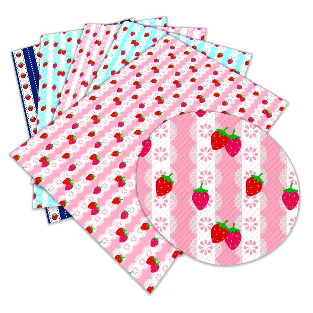 SchöNe Erdbeere Obst aufbringen Gedruckt Faux Synthetische Leder Für DIY Haar BöGen Handtaschen 22x30 cm L102 L103