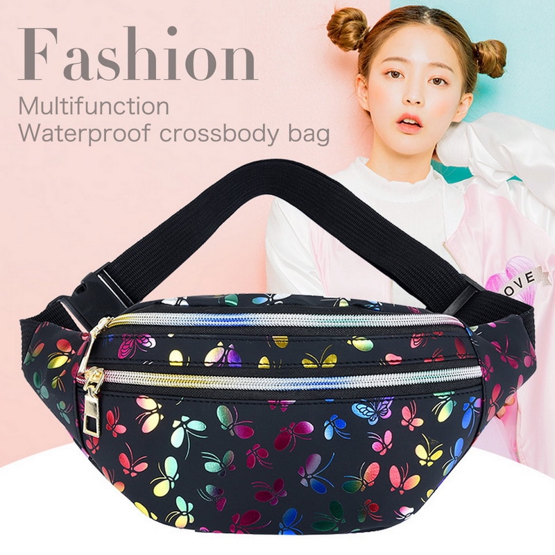 Laamei frauen Taille Taschen Multifunktions Schmetterling Drucken Schönheit Taille Leder Telefon Kleine Gürtel Tasche Kühle Schulter Taschen