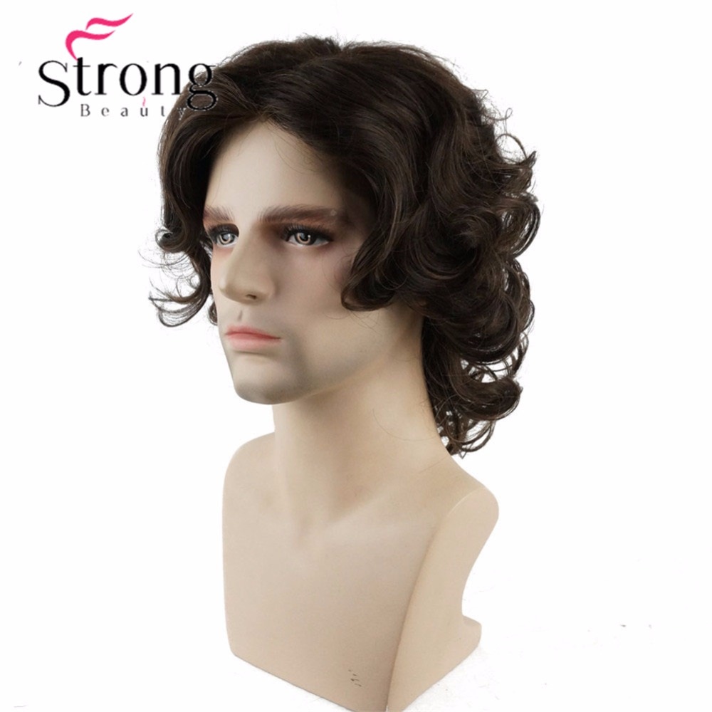 StrongBeauty Braun Mens Mittel Perücke Lockige Synthetische Haar Perücken