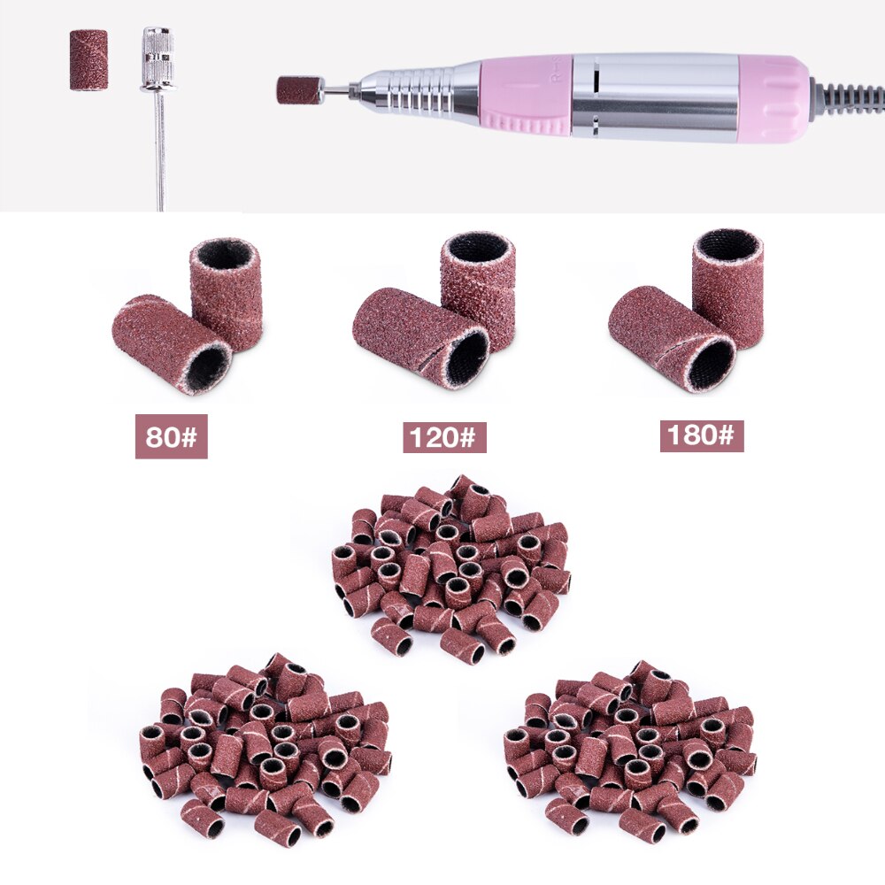 50/100 stücke 80# 120# 180# Nagel Kunst Schleif Bands für Elektrische Maschine Nagel Bohrer Bits Gel Polieren Entferner kunst Werkzeuge Zubehör