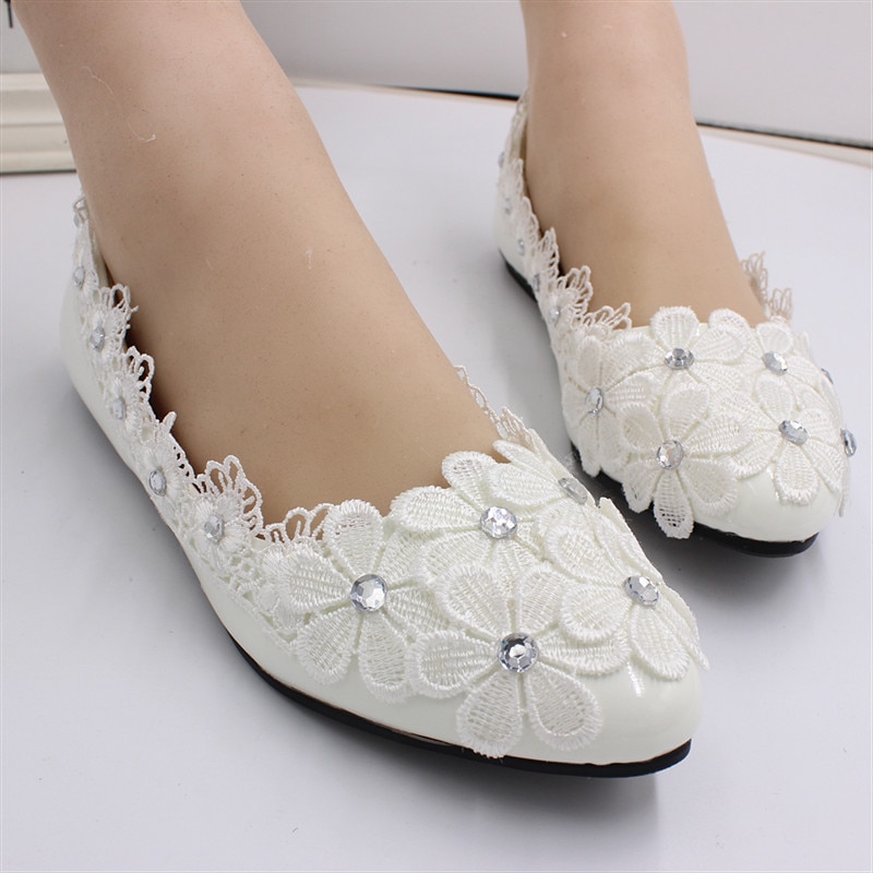 Weiß spitze hochzeit schuhe flache braut schuhe brautjungfer schuhe hochzeit schuhe gemacht in ChinaBH162