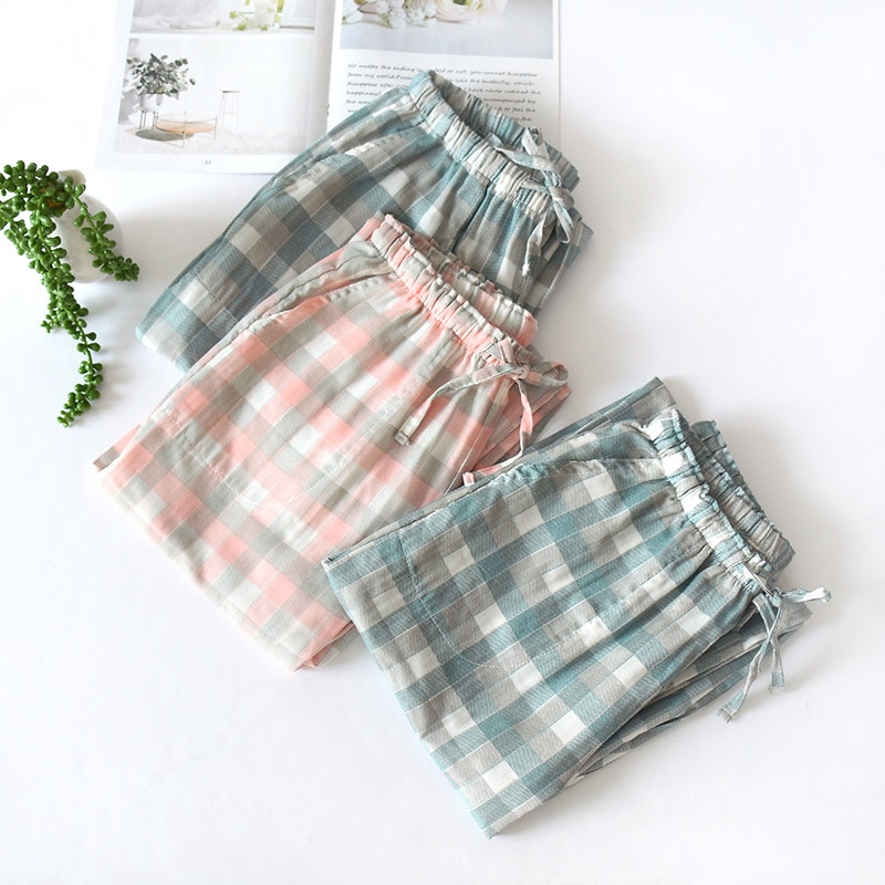 Fdfklak frauen Hosen Plaid Hosen Baumwolle Pyjama Paar Hause Schlafanzug Hosen Dünne verlieren Hosen Schlafen BöHöhle Frühling Sommer