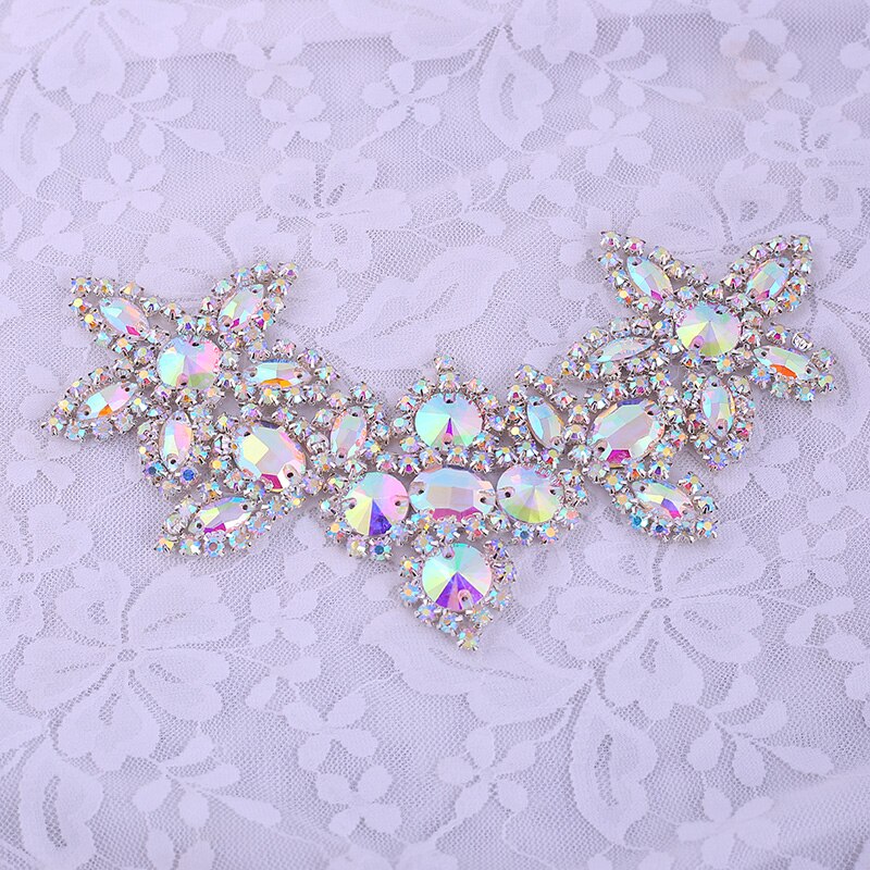 1 stücke Silber AB Ausschnitt Strass Applikationen NäHenne Auf Strass Braut Kleid schmuck Hochzeit Abendkleid Prom