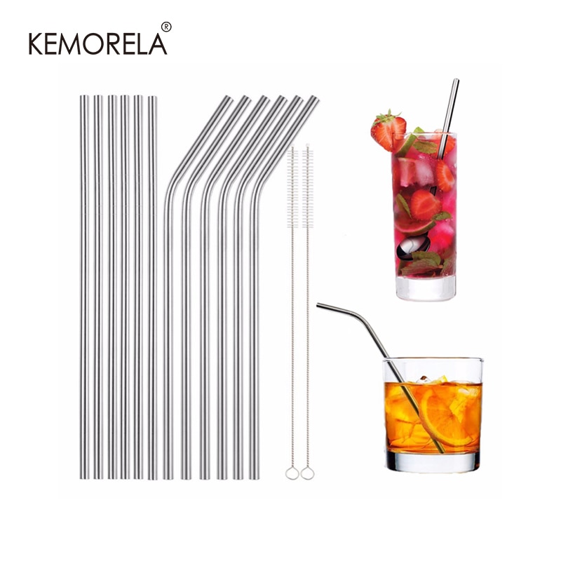 Metall Strohhalm wiederverwendbar 304 Edelstahl Gerade Gebogen Stroh Reinigung Pinsel Umweltschutz Mit Pinsel Getränke Werkzeug