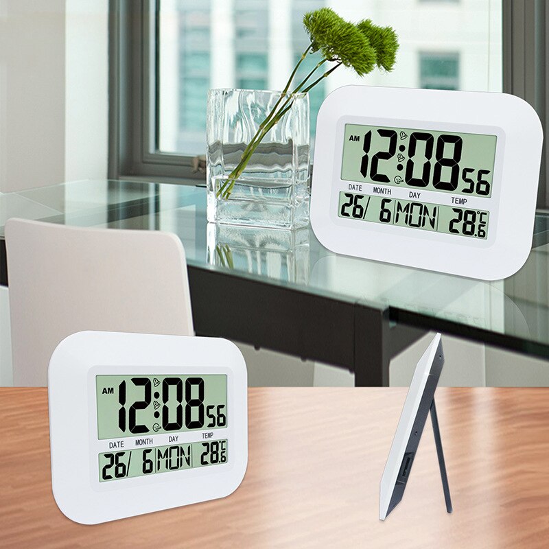Digitale LED Wanduhr Große LED-hintergrundbeleuchtung Wecker Kalender Thermometer Schreibtisch Uhr Uhr Digitale Wanduhr
