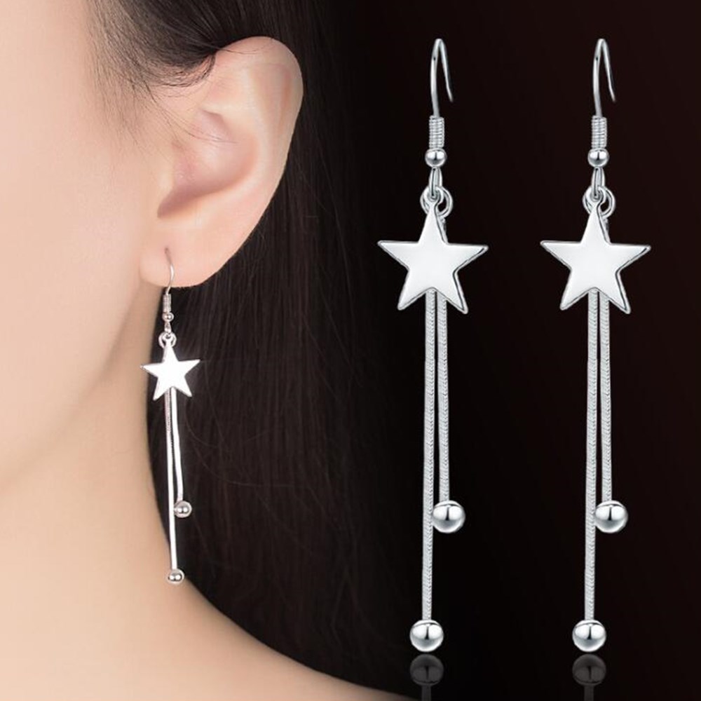 NEHZY 925 Sterling silber neue Schmuck Frau Ohrringe retro Lange Quaste Pentagramm Pop Ohrringe