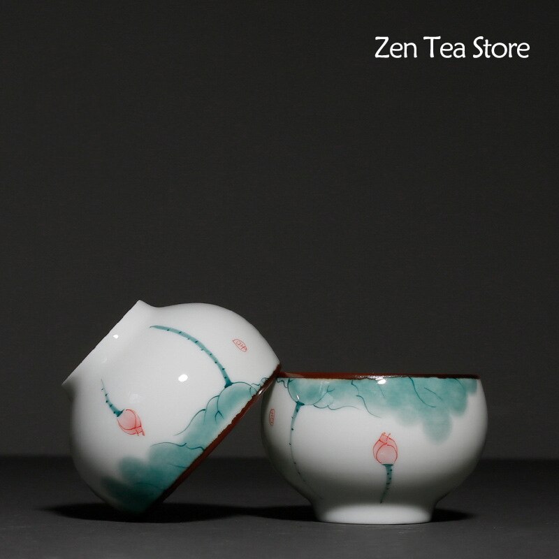 Reine Hand Gemalt Lotus Keramik Teaset Tee Tasse Keramik Tassen Tee Tassen Bahre Kung Fu Tee Becher Whiskey Getränk Tasse wasser Becher