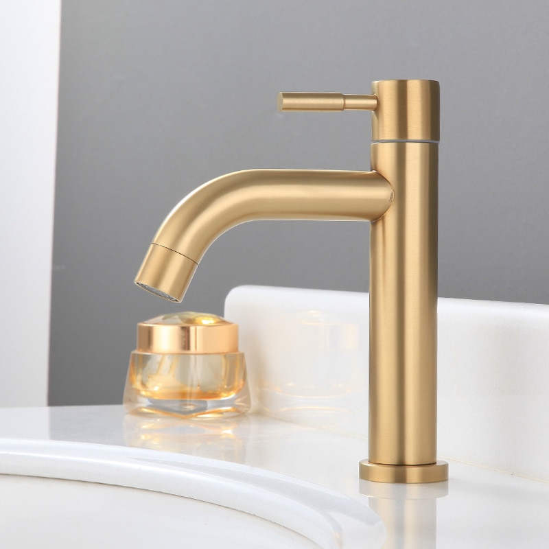 Edelstahl Pinsel Gold Schlecht Becken wasserhahn Einzigen Kalten wasser einzigen hebel becken wasserhahn waschbecken wasserhahn waschbecken Rührgerät wasserhahn